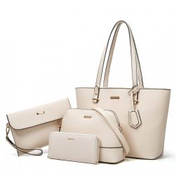 Conjunto de Bolsas Femininas em Couro Sintético 4 Peças com Carteira, Lovematch, Bege