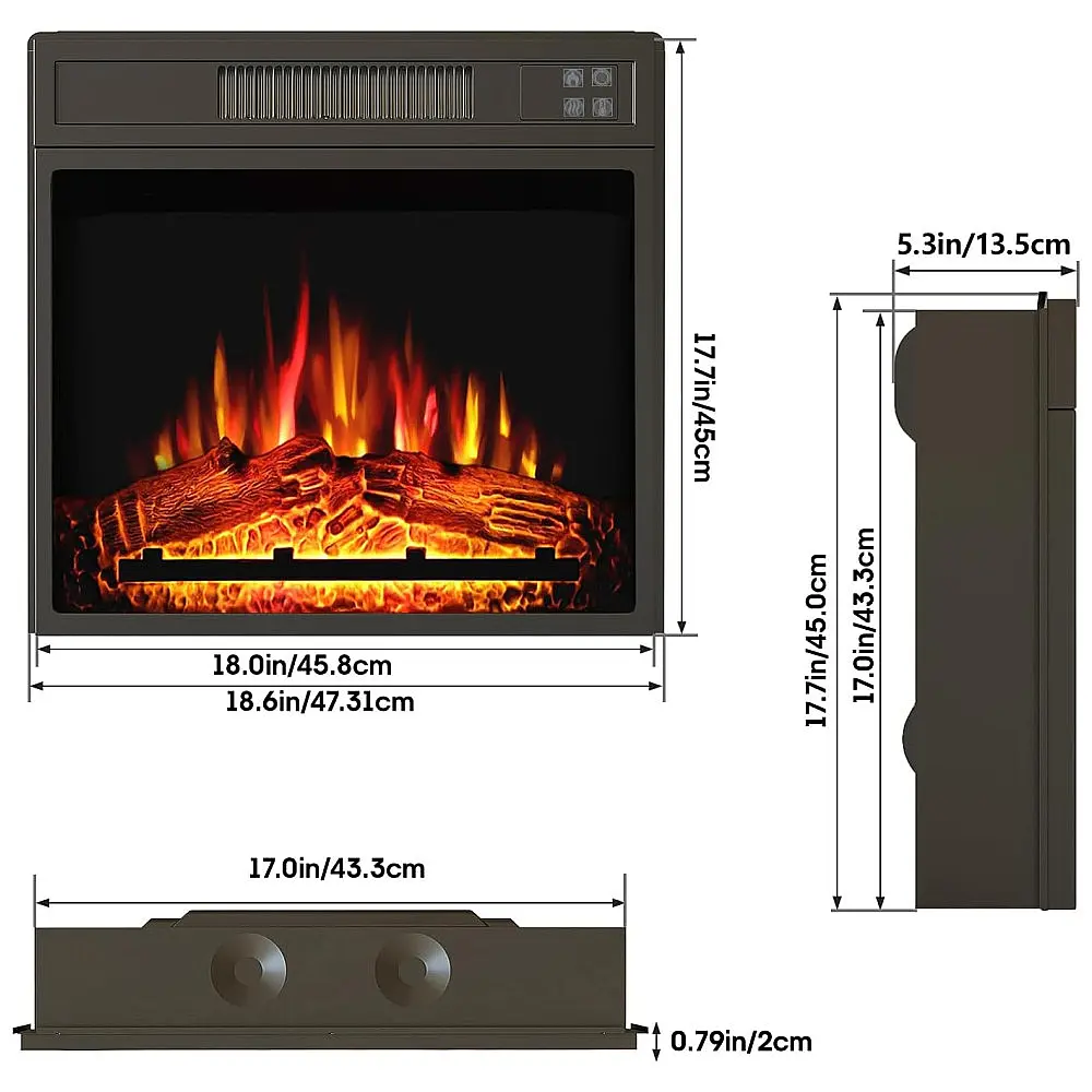 Lareira Elétrica Vabches 60x45cm 1500W Chamas LED Touch Embutir 110V — foto 2