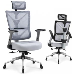 Cadeira de Escritório Ergonômica em Malha Respirável e Encosto Alto, YAMASORO, Cinza