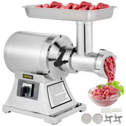 Moedor de Carne Elétrico Profissional, Até 249, H, 2 Lâminas para Moagem, Aço Inoxidável, 1100W, 110v, VEVOR Electric Meat Grinder, Prateado