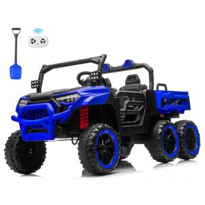 Caminhão Basculante Infantil Letsgoride Azul 24V 2 Lugares 4 Motores 100W Caçamba Automática 4WD Bluetooth Música LED 6 Rodas