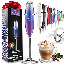 Espumador de Leite Elétrico Movido a Pilhas com Motor de 12500 RPM, Zulay, Roxo e Azul