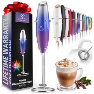 Espumador de Leite Elétrico Movido a Pilhas com Motor de 12500 RPM, Zulay, Roxo e Azul