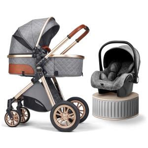 Carrinho de Bebê para Recém-Nascidos, Ajustável em Duas Direções e Dobrado Facilmente com um Clique, BEBECOSY, Cinza