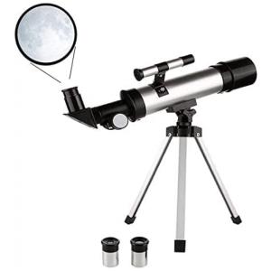 Telescópio Astronômico 90x com Tripé de Mesa e 2 Oculares, JPSR, Cinza e Preto