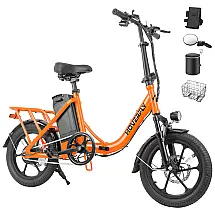 Bicicleta Elétrica Dobrável Hoverfly 500W, 25 km/h, Alcance 45 km, Rodas 16", Bateria Removível, Suspensão Dupla, Freios a Disco, Laranja