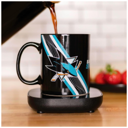 Aquecedor de Caneca, Tema San Jose Sharks com Desligamento Automático, Inclui Caneca, 16W, Uncanny Brands, Preta e Azul
