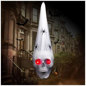 Decoração de Caveira para Halloween com Olhos Vermelhos LED