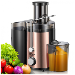 Extrator de Sucos 800W QCen com Centrífuga e Boca Larga para Frutas e Vegetais - Aço Inoxidável Rose Gold 800W