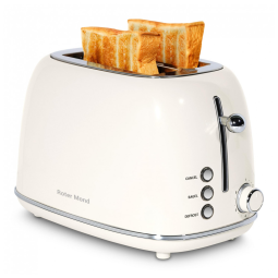 Torradeira Elétrica Retrô 2 Fatias em Aço Inoxidável com 6 Níveis de Tostagem e Bandeja de Migalhas Removível, 825W, Roter Mond, Creme