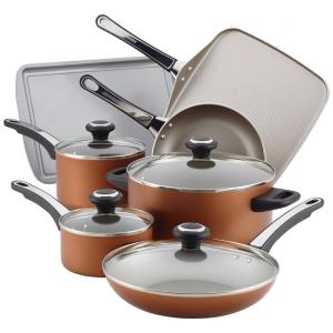 Conjunto de Panelas e Frigideiras Antiaderentes, 17 Peças, FARBERWARE 21955, Laranja