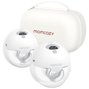 Bomba Tira Leite Elétrica Portátil com 3 Modos, 9 Níveis de Sucção e Flange Duplamente Selada, 2 Unidades, Momcozy, Branco e Cinza