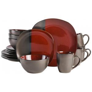 Aparelho de Jantar com 16 Peças, Serve 4 Pessoas, Gibson Elite Volterra, Vermelho e Cinza