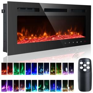 Lareira Elétrica de Embutir A54x101L com Controle Remoto e Luz de LED, 1500W, 110v, CEARTRY electric fireplace inserts, Preto