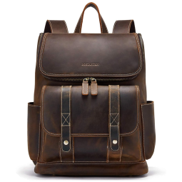 Mochila Vintage de Couro para Laptop Masculina, BOSTANTEN, Marrom