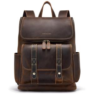 Mochila Vintage de Couro para Laptop Masculina, BOSTANTEN, Marrom