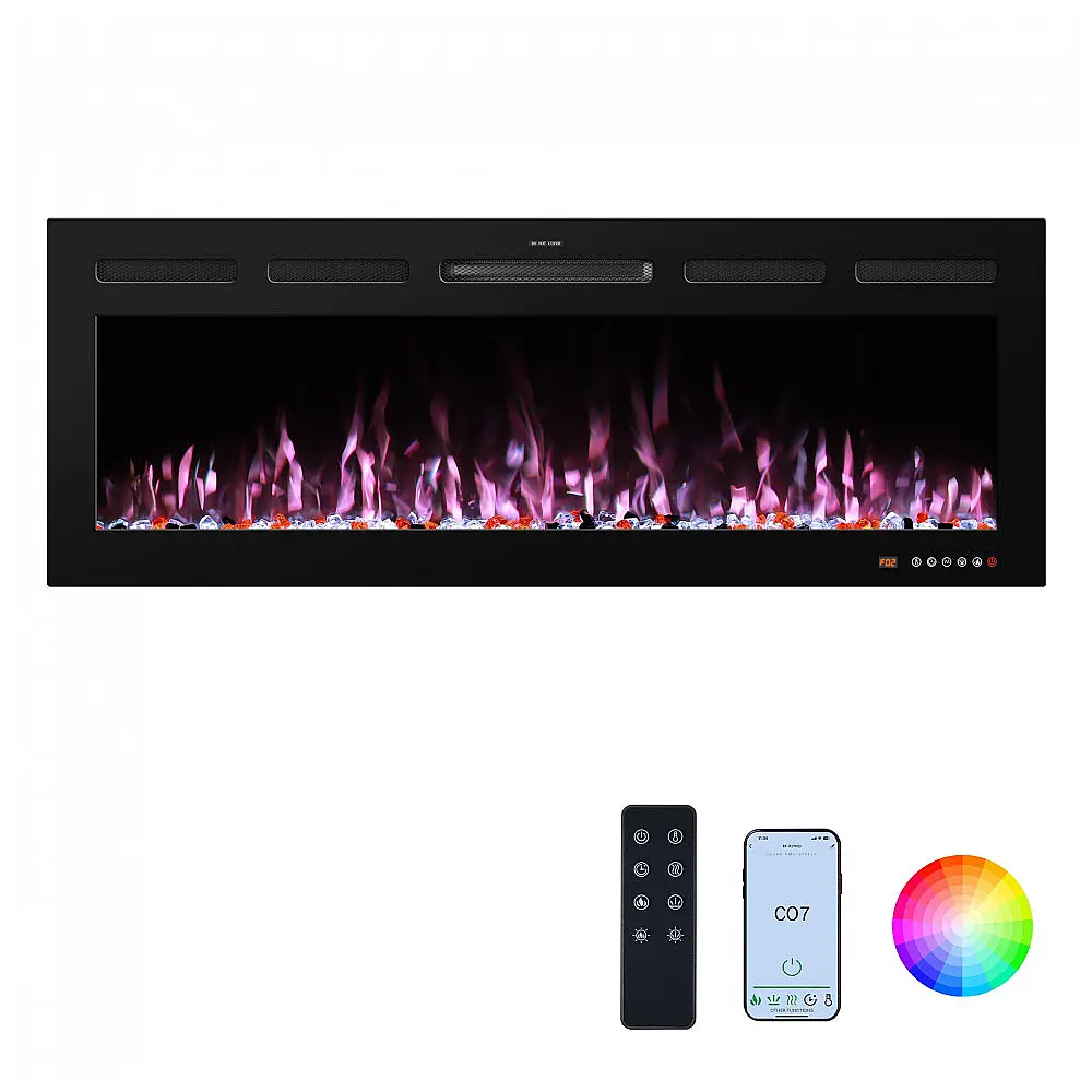Lareira Elétrica Vinemount 122x45cm 1500W WiFi Alexa 13 Cores Embutir 110V