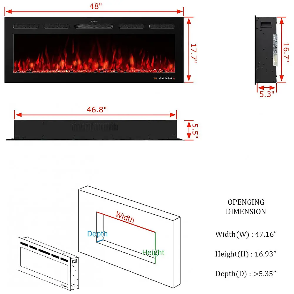 Lareira Elétrica Vinemount 122x45cm 1500W WiFi Alexa 13 Cores Embutir 110V — foto 2