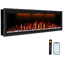 Lareira Elétrica de Embutir A42x106L cm com Controle Remoto por APP, Temporizador, Toras e Cristais Incluídos, 110V 1500W, Benrocks BI42Z