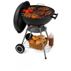 Churrasqueira a Carvão com Rodas e Tampa para Camping, Papapacks, Preta