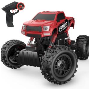 Carrinho de Controle Remoto Off Road, Escala 1:12 com Duplo Motor e Luzes para Crianças de 5 a 12 Anos, DOUBLE E Monster Truck, Vermelho