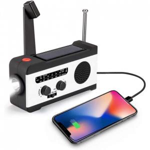 Rádio AM, FM, WB, NOAA Recarregável Solar e Manivela Lanterna LED SOS Carregador de Celular