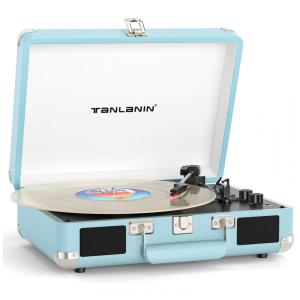 Toca-Discos Portátil em Formato de Maleta com Bluetooth e Alto-Falantes Integrados - Controle de Graves e Agudos, 3 Velocidades, TANLANIN,