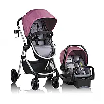 Sistema de Viagem Evenflo Pivot Modular Rosa Claro com Cadeirinha LiteMax para Recém-nascido a 15,9 kg