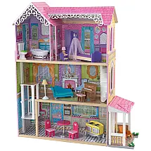 Casa de Bonecas de Madeira com 15 Acessórios 3 Andares para Crianças a partir de 3 anos, KidKraft, Rosa