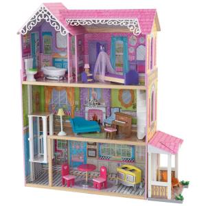 Casa de Bonecas de Madeira com 15 Acessórios 3 Andares para Crianças a partir de 3 anos, KidKraft, Rosa