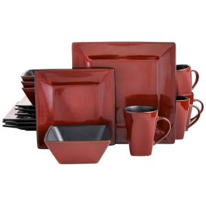 Aparelho de Jantar com 16 Peças em Cerâmica, Acabamento em Esmalte Reativo, Gibson Elite Kiesling, Vermelho