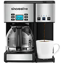 Cafeteira Elétrica Programável 2.8L em Aço Inoxidável com Painel Digital, 110v, SINCREATIVE KCM218, Prateado