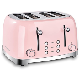 ST033 Torradeira Retro Elétrica 4 Fatias com 6 Níveis de Tostagem, 1650W, 110v, REDMOND, Rosa
