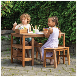 Conjunto de mesa externa infantil Martha Stewart Kids Outdoor Craft Table com 2 bancos em madeira acácia 91cm