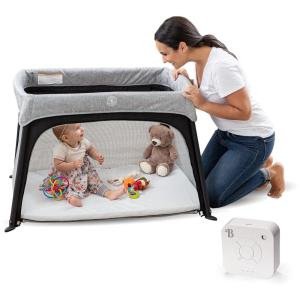 Cercadinho para Bebê com Colchão Macio, Capa Impermeável e Lençol, Lumiere, Cinza e Preto