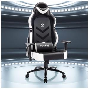 Cadeira Gamer Ergonômica Reclinável e Giratória com Apoio Lombar e Cabeça, e Branca, FUQIDO, Preto