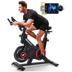 Bicicleta Ergométrica Eestacionária Bluetooth com Resistência Magnética Resistência Automática, MERACH, Preta