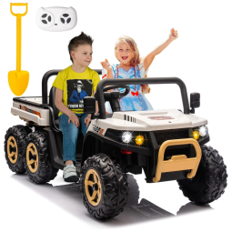 Caminhão Basculante Elétrico Infantil 6x6, 2 Lugares com Controle Remoto, Bluetooth e Cama Basculante, 24V, POSTACK, Branco