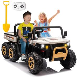 Caminhão Basculante Elétrico Infantil 6x6, 2 Lugares com Controle Remoto, Bluetooth e Cama Basculante, 24V, POSTACK, Branco