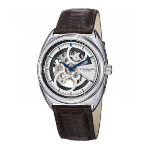 Relógio Tandem 381 Automático com mostrador prateado e pulseira de couro marrom, Stuhrling.