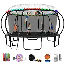 Cama Elastica Capacidade até 680 kg com Cesta de Basquete, Pólos Curvos e Luz LED, Elitezip, Preto