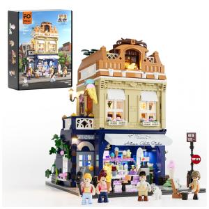 FUNWHOLE Kit de Bloquinhos de Montar GelatoStore com Luzes LED - Loja de Sorvetes Modular com 1948 Peças para Adultos