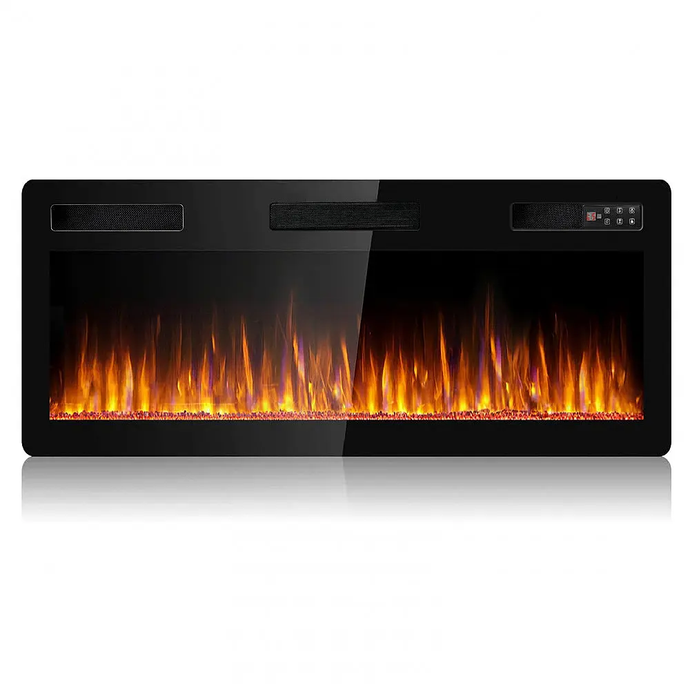 Lareira Elétrica BOSSIN de Embutir Ultrafina A45x106L com Controle Remoto e Digital, Luz LED, Chama Ajustável 110V, 1500W, Preta