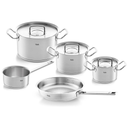 Jogo de Panelas em Aço Inoxidável com 8 Peças e Alças Ergonômicas de Metal, Fissler Original-Profi Collection, Prata