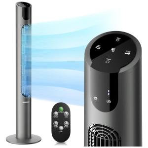 Ventilador de Torre com Controle Remoto, 8 Velocidades, Temporizador 12H e Tela LED, 110V, Mollie, Cinza