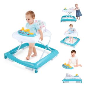 Andador para Bebê BABY JOY, Andador de Atividades 4 em 1 Dobrável com Altura Ajustável, Música, Luzes, Andador Antiviral para Bebês.