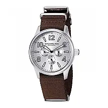 Relógio Nighthawk Sport 406 com Mostrador Prateado de 43mm e Fivela de Alça de Lona Marrom - Stuhrling.