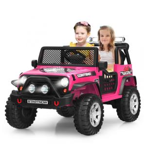 Costzon Kids Carro, Carrinho Elétrico Infantil Off Road a Bateria 12V 2 Assentos com 2 Velocidades e MP3, Rosa