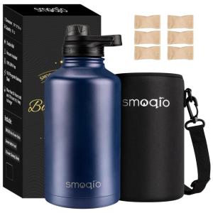 Cooler Portátil para Garrafas de cerveja com Isolamento Duplo, Aço Inox, SMOQIO, Azul