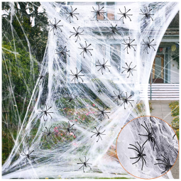 Teia de Aranha Gigante com 100 Aranhas Falsas para Decoração de Halloween